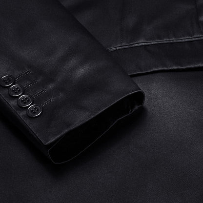 Midnight Black Satin Notched Collar Suit Tuxedo Jacket tuxedo    - Sophisticated Gentlemen