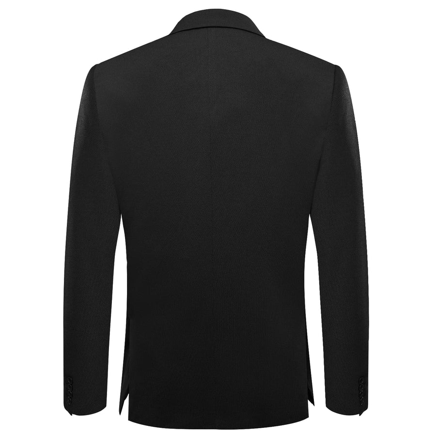 Pure Black Solid Notched Collar Silk Suit Tuxedo Jacket tuxedo    - Sophisticated Gentlemen