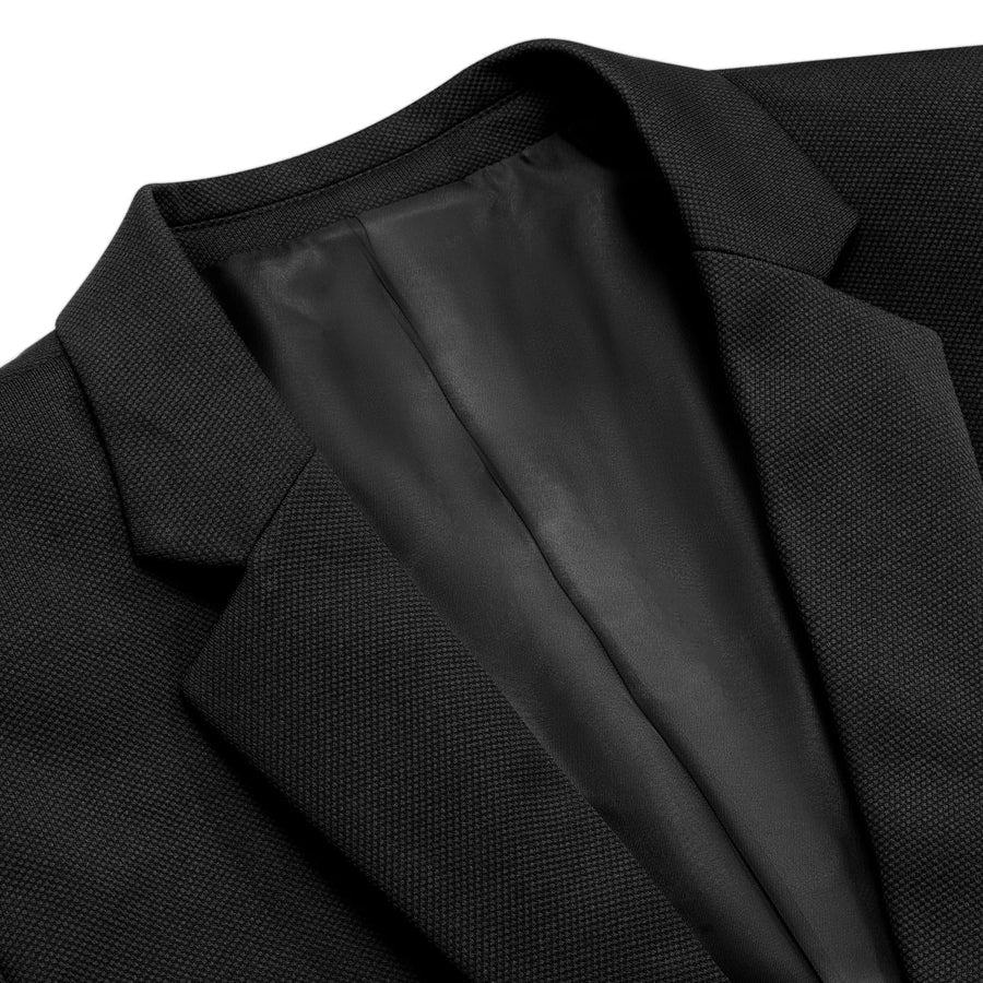 Pure Black Solid Notched Collar Silk Suit Tuxedo Jacket tuxedo    - Sophisticated Gentlemen