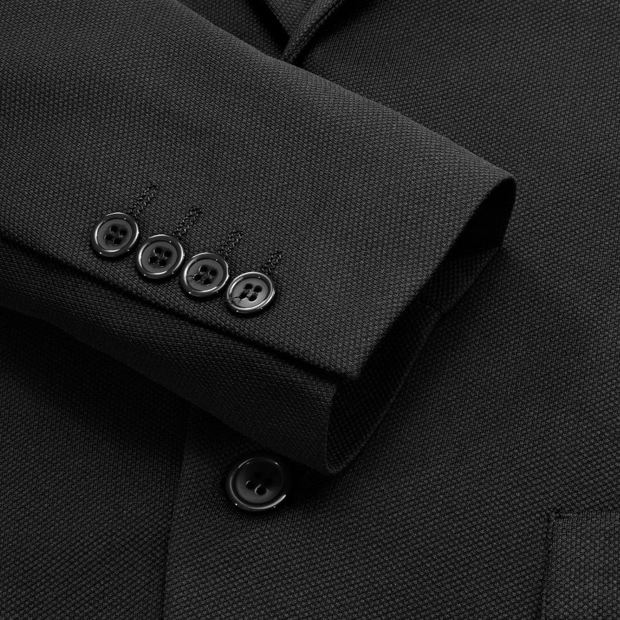 Pure Black Solid Notched Collar Silk Suit Tuxedo Jacket tuxedo    - Sophisticated Gentlemen