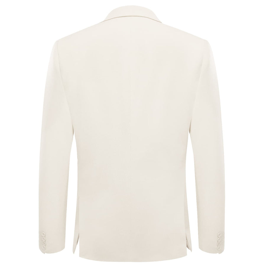 Cream White Solid Notched Collar Silk Suit Tuxedo Jacket tuxedo    - Sophisticated Gentlemen