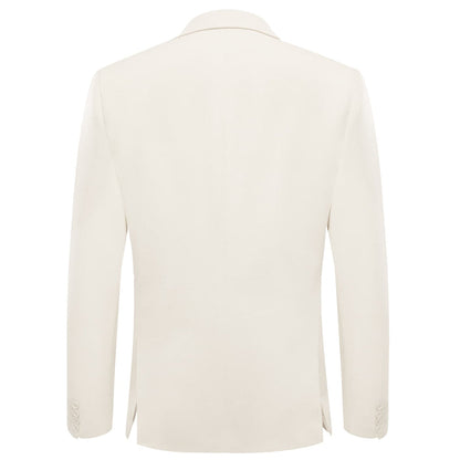 Cream White Solid Notched Collar Silk Suit Tuxedo Jacket tuxedo    - Sophisticated Gentlemen