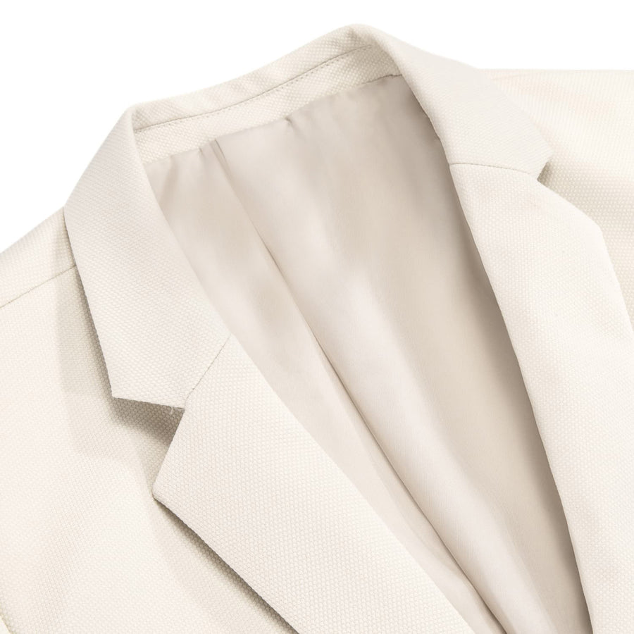 Cream White Solid Notched Collar Silk Suit Tuxedo Jacket tuxedo    - Sophisticated Gentlemen
