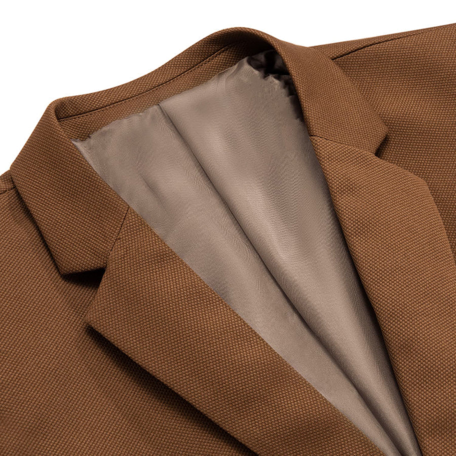 Caramel Brown Solid Notched Collar Silk Suit Tuxedo Jacket tuxedo    - Sophisticated Gentlemen