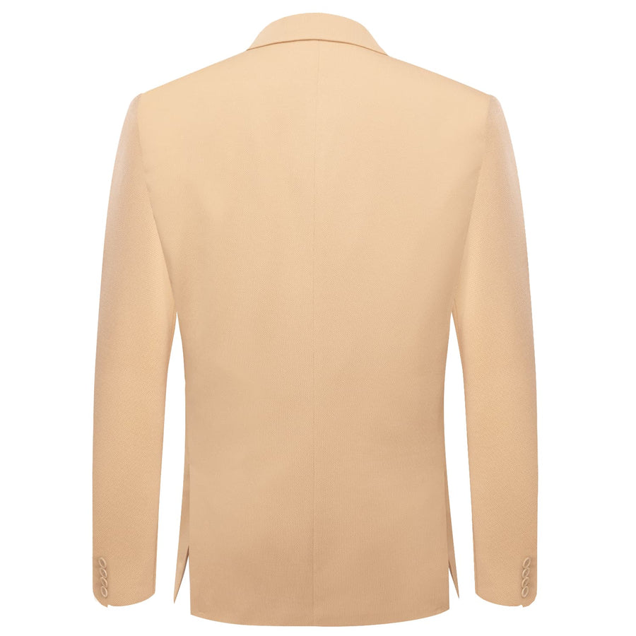 Beige Solid Notched Collar Silk Suit Tuxedo Jacket tuxedo    - Sophisticated Gentlemen