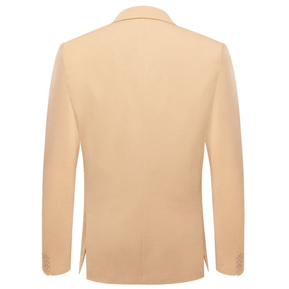 Beige Solid Notched Collar Silk Suit Tuxedo Jacket tuxedo    - Sophisticated Gentlemen