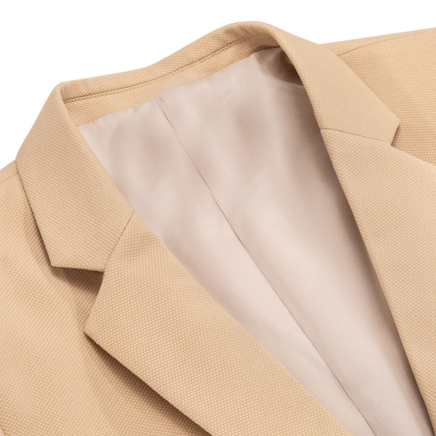 Beige Solid Notched Collar Silk Suit Tuxedo Jacket tuxedo    - Sophisticated Gentlemen