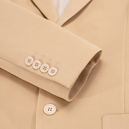 Beige Solid Notched Collar Silk Suit Tuxedo Jacket tuxedo    - Sophisticated Gentlemen