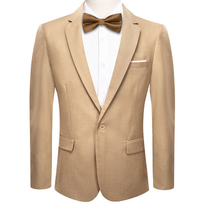 Wood Brown Notched Collar Silk Suit Tuxedo Jacket tuxedo S (38)   - Sophisticated Gentlemen