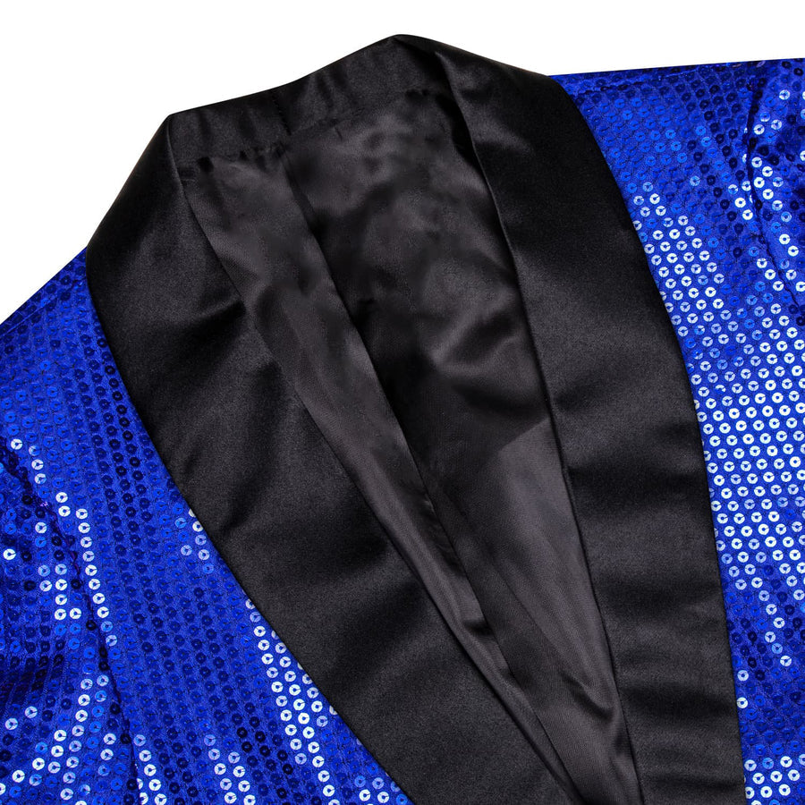 Cobalt Blue Solid Shawl Collar Glitter Men's Suit Tuxedo Jacket tuxedo    - Sophisticated Gentlemen
