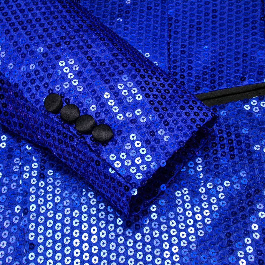 Cobalt Blue Solid Shawl Collar Glitter Men's Suit Tuxedo Jacket tuxedo    - Sophisticated Gentlemen