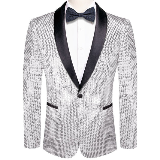 Gray Solid Shawl Collar Glitter Men's Suit Tuxedo Jacket tuxedo S (38)   - Sophisticated Gentlemen