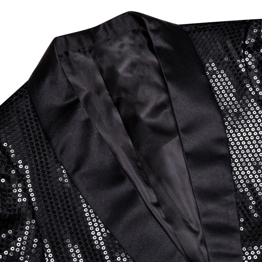 Classic Black Solid Shawl Collar Glitter Men's Suit Tuxedo Jacket tuxedo    - Sophisticated Gentlemen