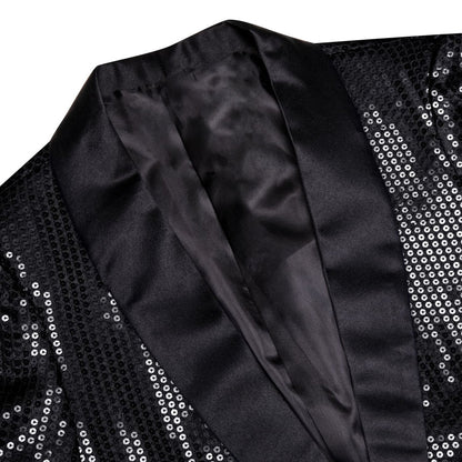 Classic Black Solid Shawl Collar Glitter Men's Suit Tuxedo Jacket tuxedo    - Sophisticated Gentlemen