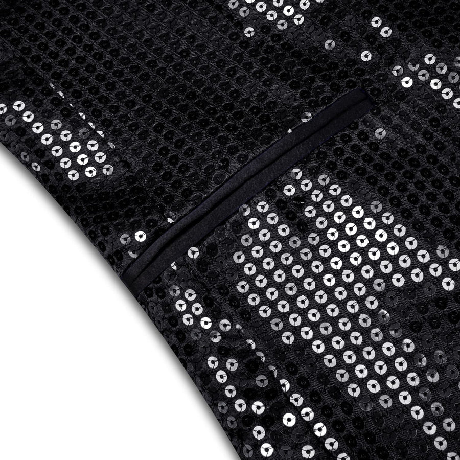 Classic Black Solid Shawl Collar Glitter Men's Suit Tuxedo Jacket tuxedo    - Sophisticated Gentlemen