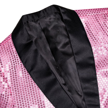 Pink Solid Shawl Collar Glitter Men's Slim Tuxedo Jacket tuxedo    - Sophisticated Gentlemen