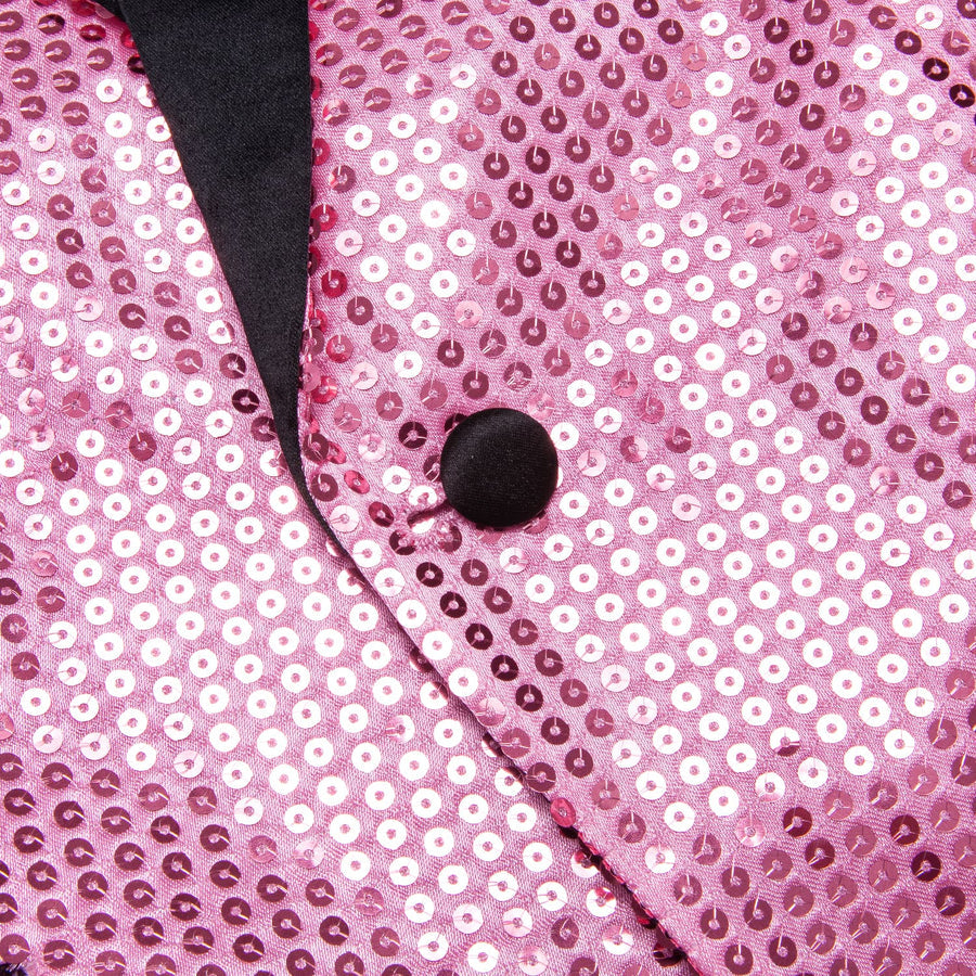 Pink Solid Shawl Collar Glitter Men's Slim Tuxedo Jacket tuxedo    - Sophisticated Gentlemen