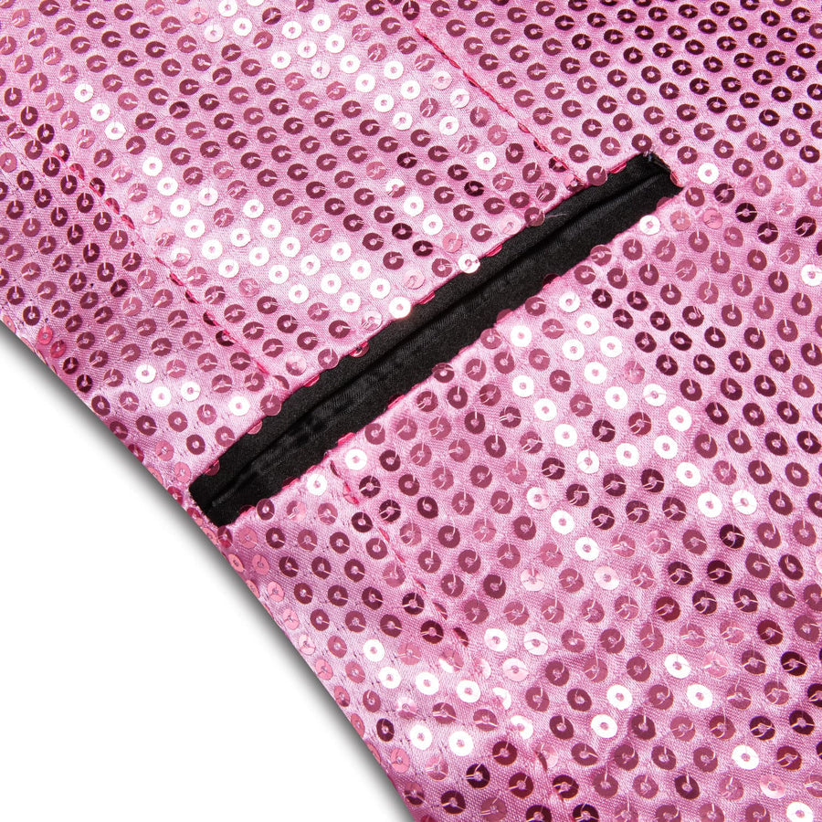 Pink Solid Shawl Collar Glitter Men's Slim Tuxedo Jacket tuxedo    - Sophisticated Gentlemen