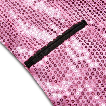 Pink Solid Shawl Collar Glitter Men's Slim Tuxedo Jacket tuxedo    - Sophisticated Gentlemen