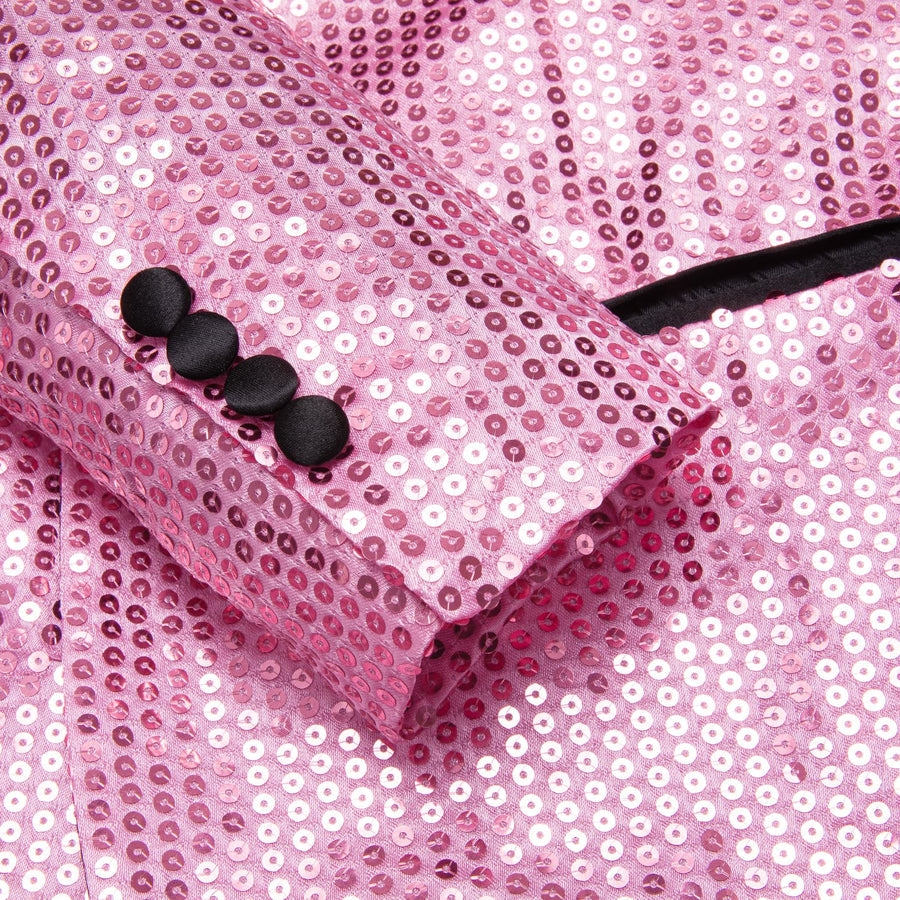 Pink Solid Shawl Collar Glitter Men's Slim Tuxedo Jacket tuxedo    - Sophisticated Gentlemen