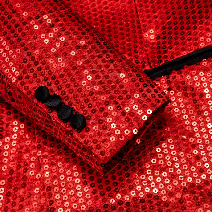 Red Solid Shawl Collar Glitter Men's Slim Tuxedo Jacket tuxedo    - Sophisticated Gentlemen