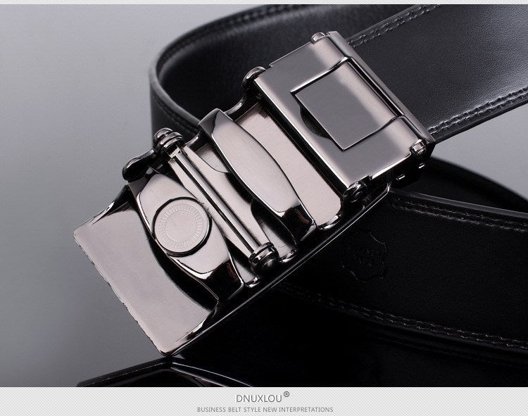 Sleek Black Buckle Leather Belt Belt    - Sophisticated Gentlemen