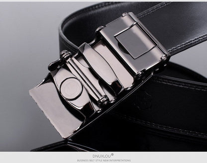 Sleek Black Buckle Leather Belt Belt    - Sophisticated Gentlemen