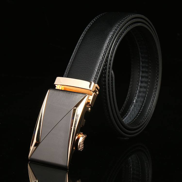 Modern Minimalist Buckle Leather Belt Belt 43"(110cm) Black  - Sophisticated Gentlemen