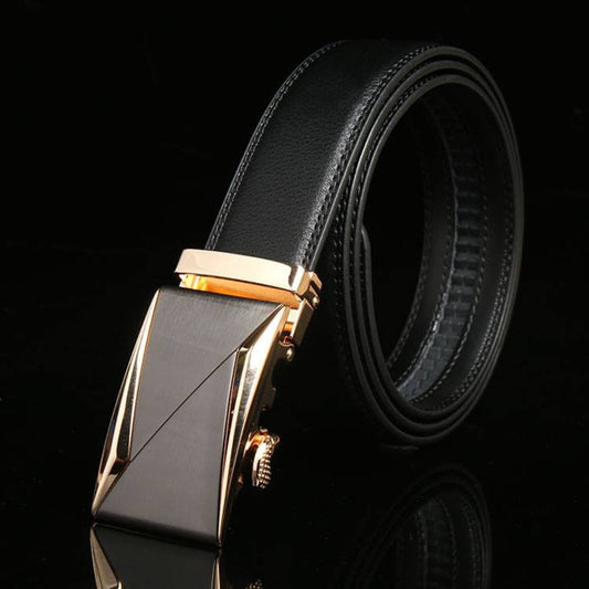 Modern Minimalist Buckle Leather Belt Belt 43"(110cm) Black  - Sophisticated Gentlemen