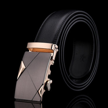 Matte Gunmetal and Gold Buckle Leather Belt Belt 43" Black  - Sophisticated Gentlemen