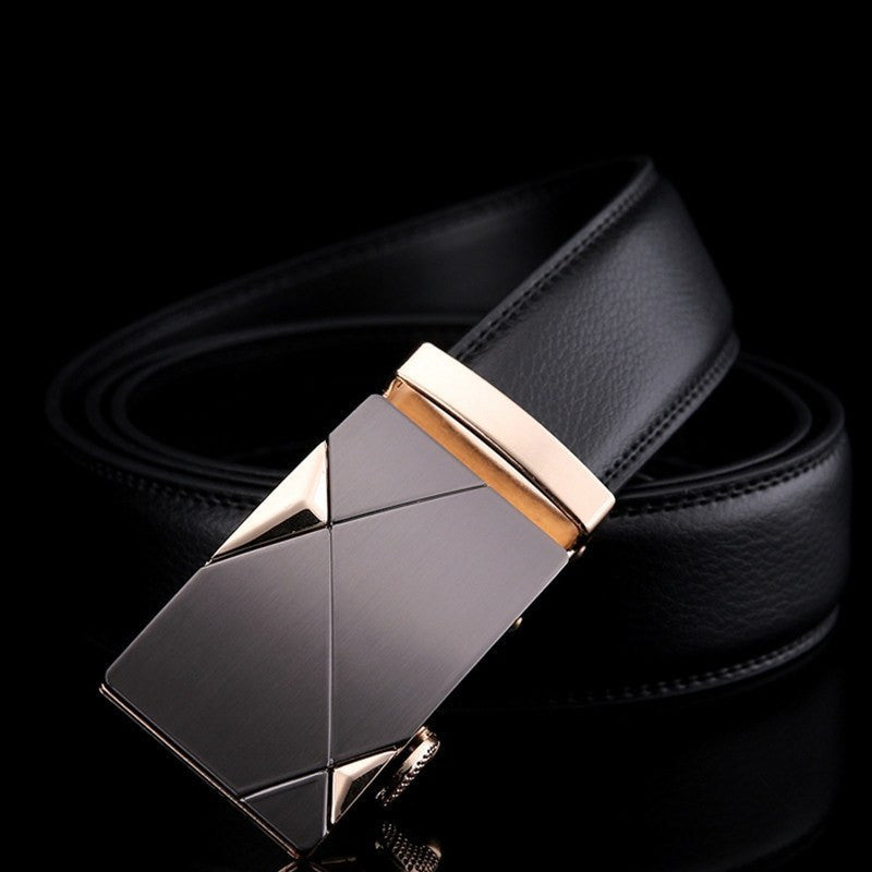 Matte Gunmetal and Gold Buckle Leather Belt Belt    - Sophisticated Gentlemen