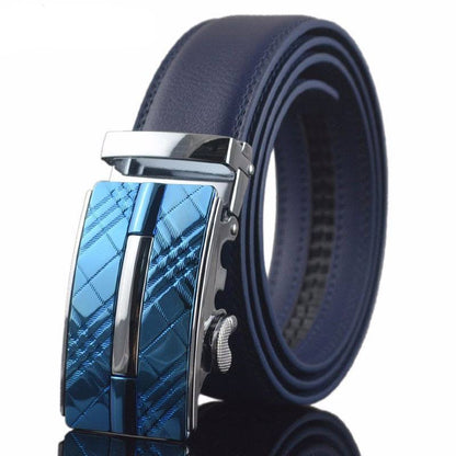 Bold Square Buckle Leather Belt belt 43" Blue Strap Blue - Sophisticated Gentlemen