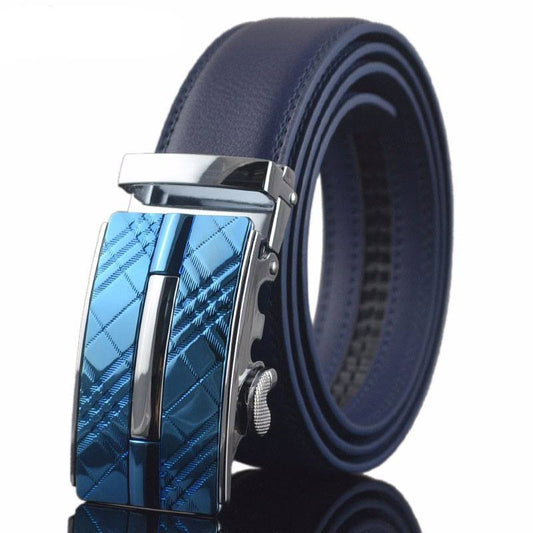 Bold Square Buckle Leather Belt belt 43" Blue Strap Blue - Sophisticated Gentlemen