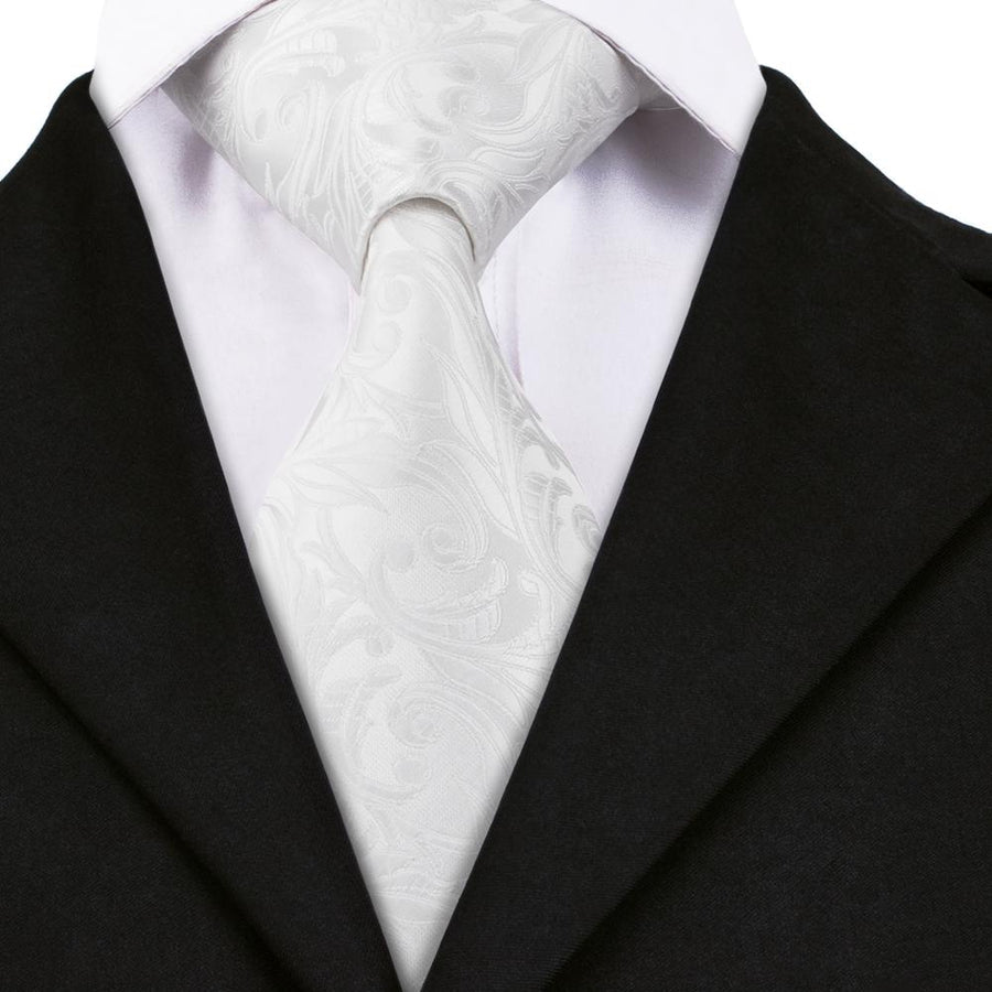 Silver White Floral Silk XL Tie, Pocket Square and Cufflinks tie sets    - Sophisticated Gentlemen