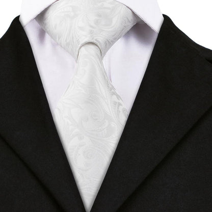 Silver White Floral Silk XL Tie, Pocket Square and Cufflinks tie sets    - Sophisticated Gentlemen
