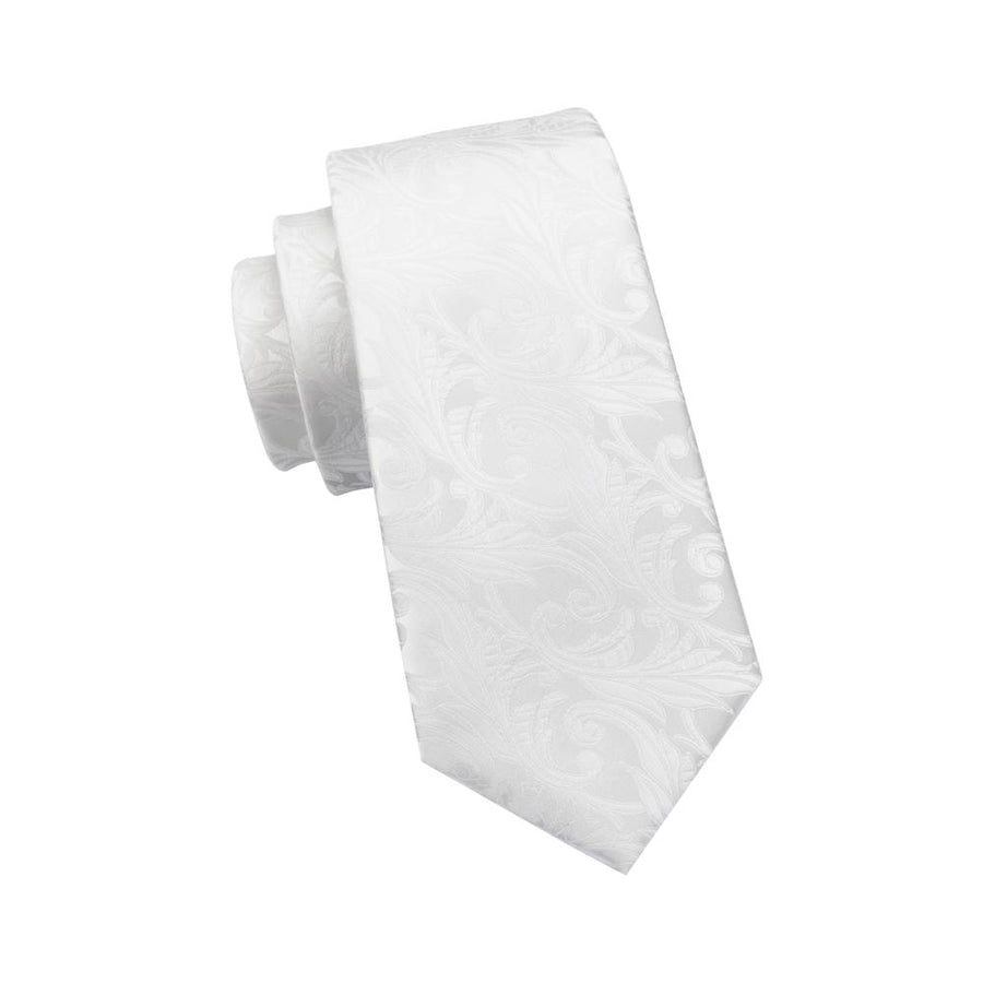 Silver White Floral Silk XL Tie, Pocket Square and Cufflinks tie sets    - Sophisticated Gentlemen