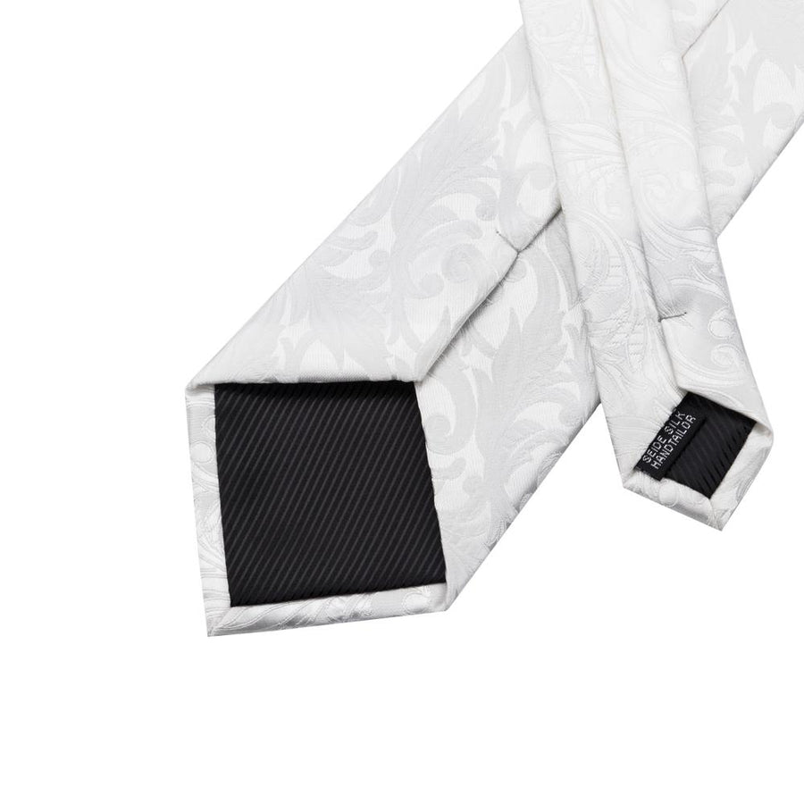 Silver White Floral Silk XL Tie, Pocket Square and Cufflinks tie sets    - Sophisticated Gentlemen
