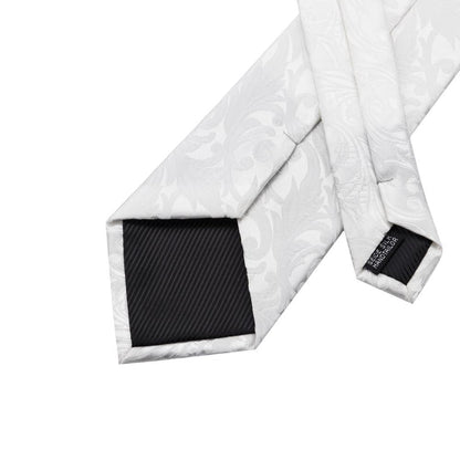 Silver White Floral Silk XL Tie, Pocket Square and Cufflinks tie sets    - Sophisticated Gentlemen