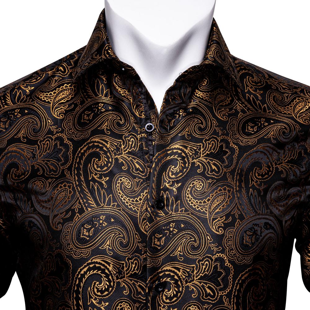 Gold and Black Paisley Dress Shirt shirt S   - Sophisticated Gentlemen
