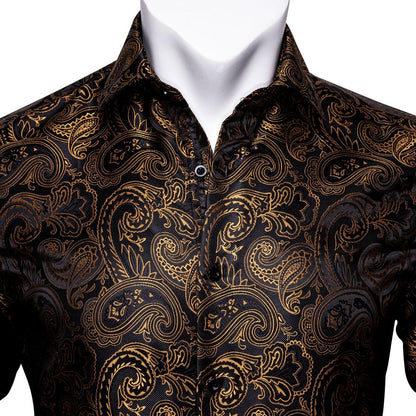 Gold and Black Paisley Dress Shirt shirt S   - Sophisticated Gentlemen
