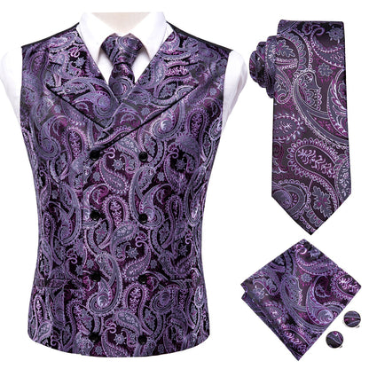 Purple and Black Paisley Vest Set - SOPHGENT