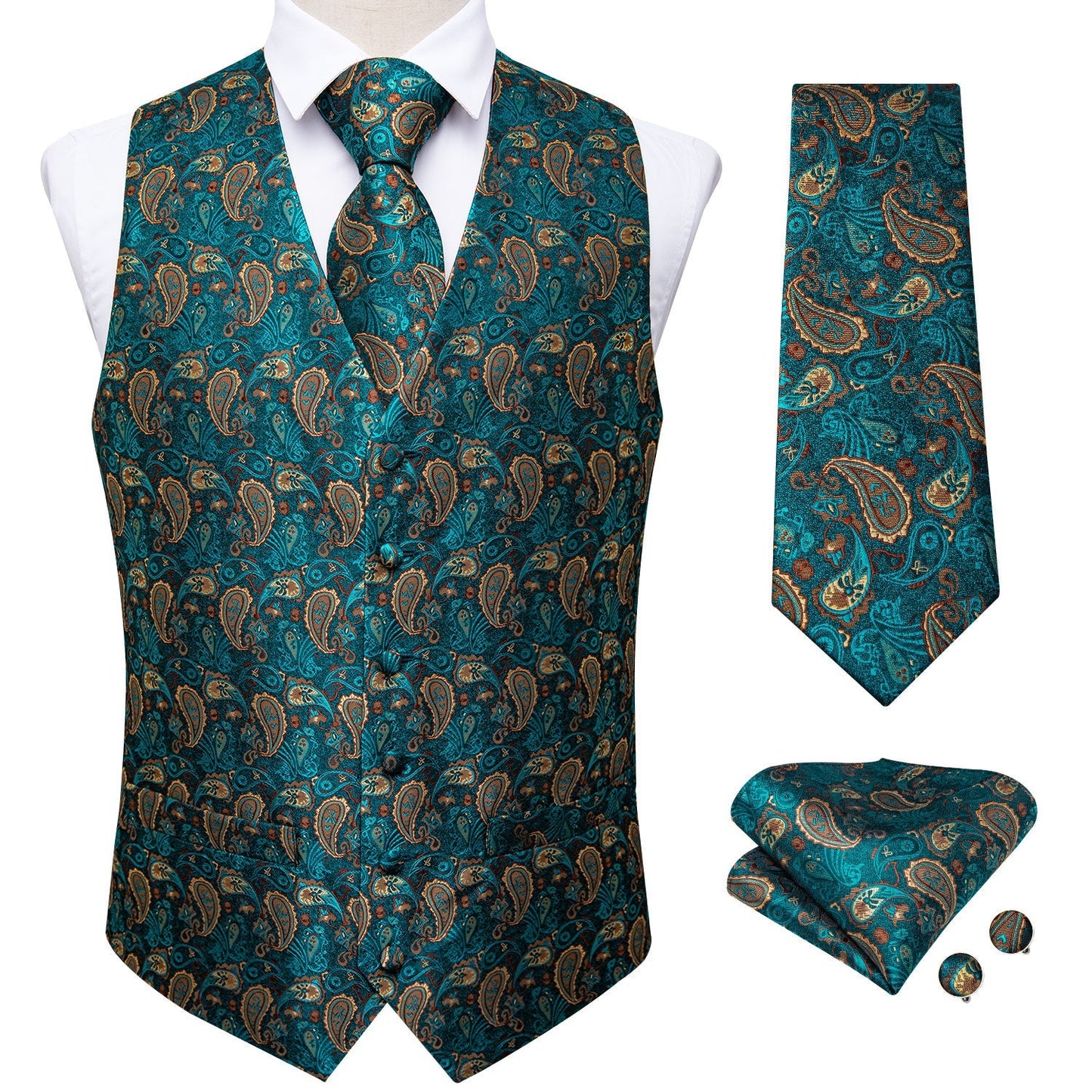 Pheasant Feather Paisley Vest Set vest set S (Chest 41)   - Sophisticated Gentlemen