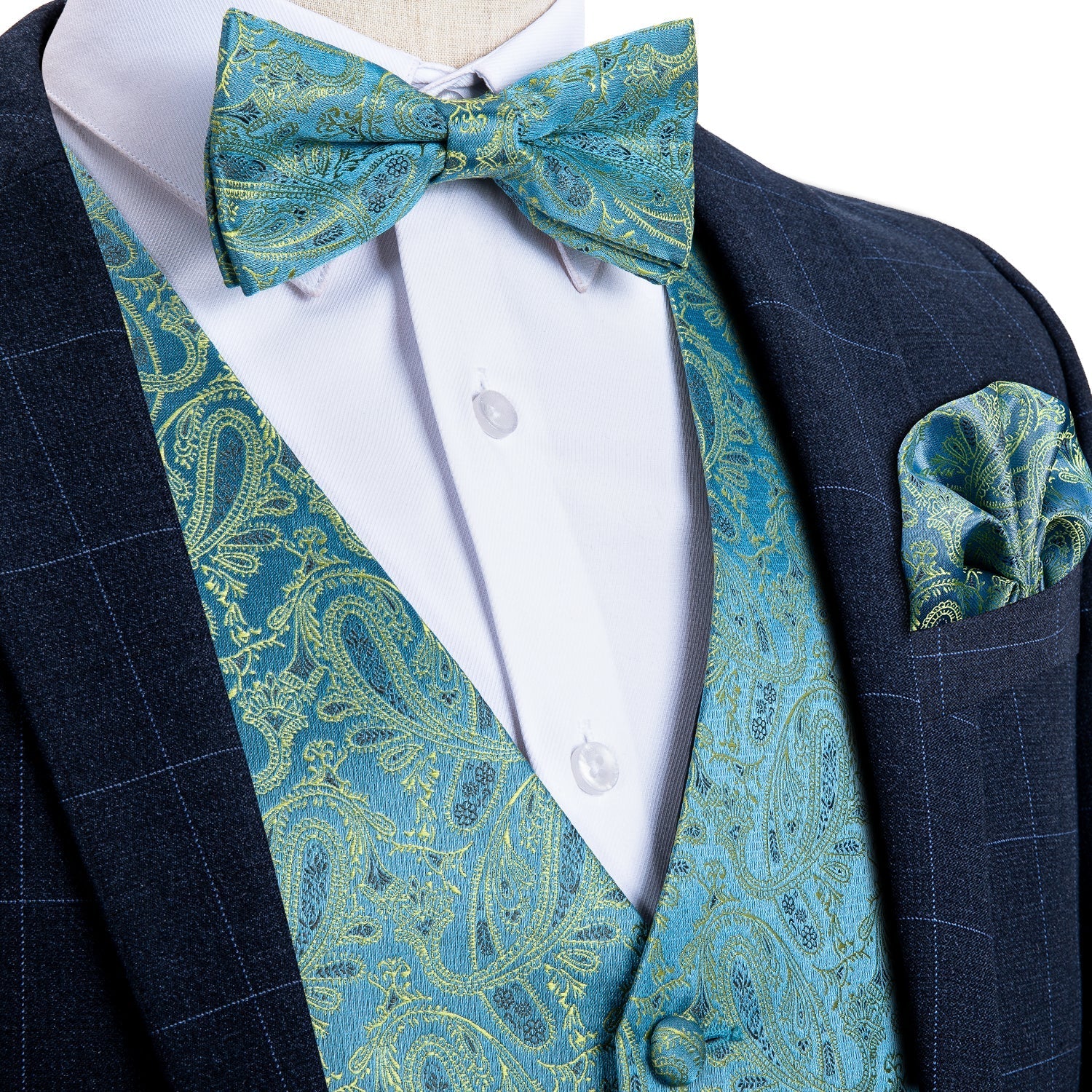 Turquoise Paisley Vest Set vest    - Sophisticated Gentlemen