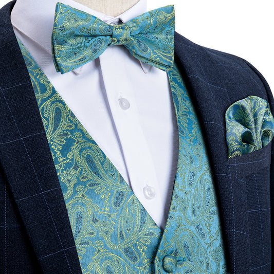 Turquoise Paisley Vest Set vest    - Sophisticated Gentlemen