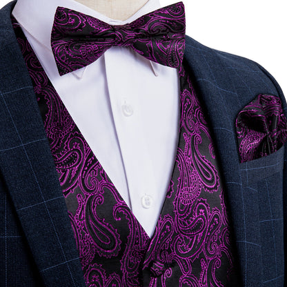 Black and Purple Paisley Vest Set vest set    - Sophisticated Gentlemen