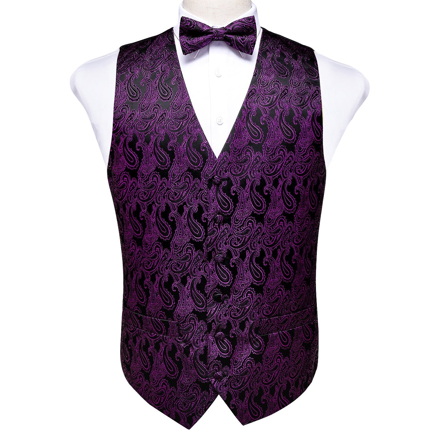 Black and Purple Paisley Vest Set vest set S   - Sophisticated Gentlemen
