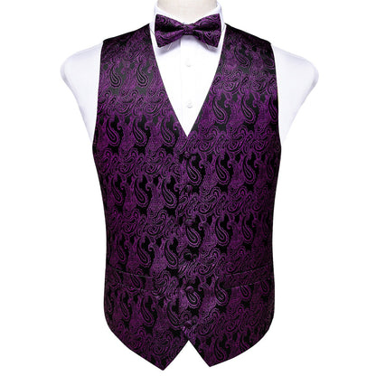 Black and Purple Paisley Vest Set vest set S   - Sophisticated Gentlemen