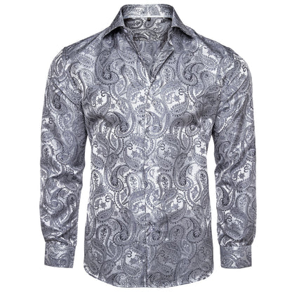 Silver Paisley Dress Shirt shirt S   - Sophisticated Gentlemen
