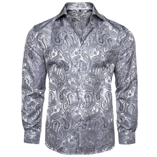 Silver Paisley Dress Shirt shirt S   - Sophisticated Gentlemen