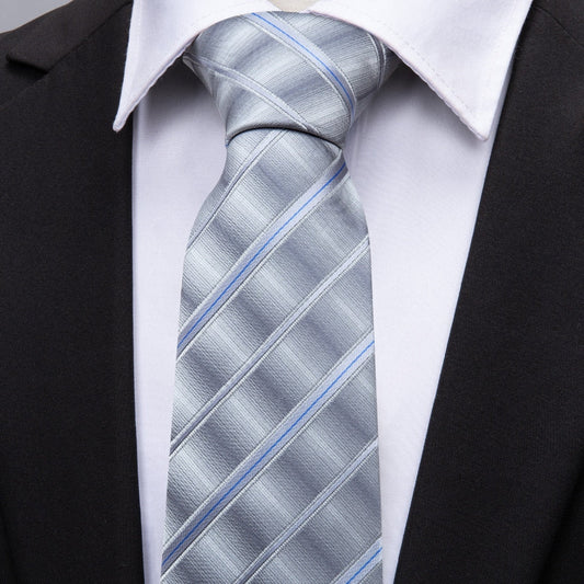 Gray Clouds Striped Tie Set - SOPHGENT